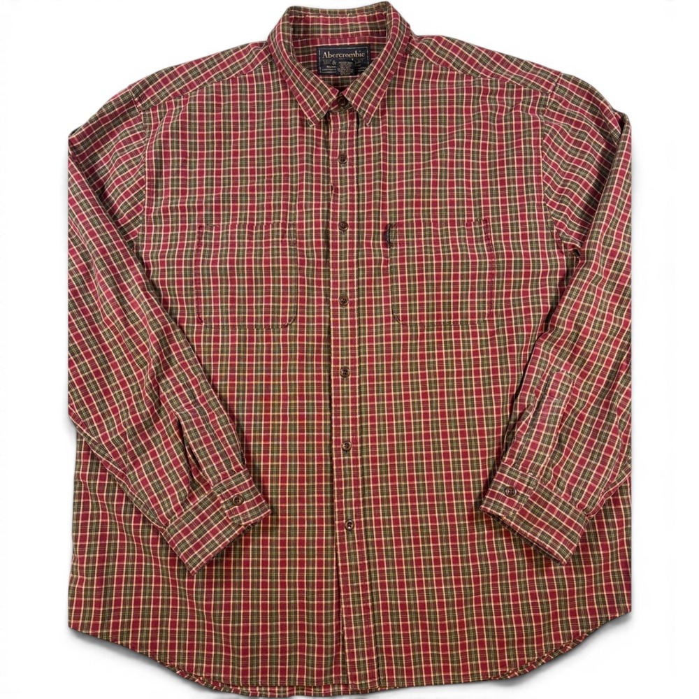 VTG Abercrombie & Fitch Mens XL Red Plaid Button Down Shirt Cotton Long Sleeve